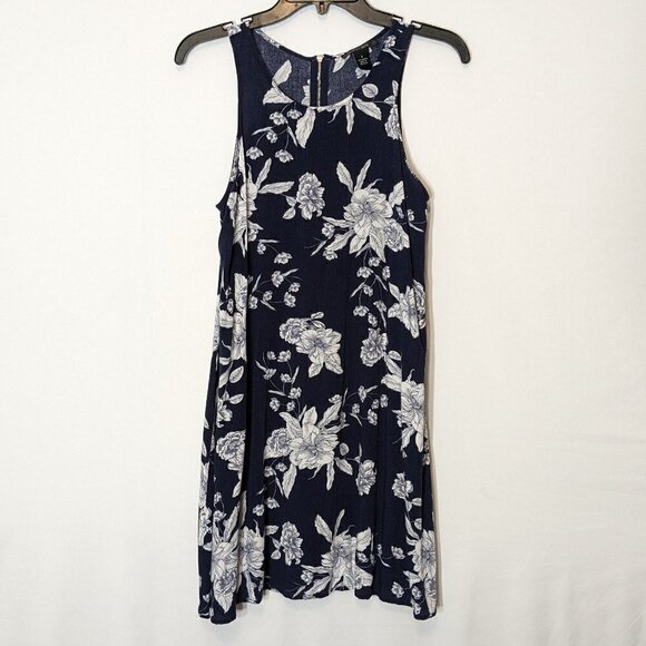 Women's SAM & JESS; Navy Blue Floral, Sleeveless A-Line Midi Tank Dress; Size S - Picture 1 of 5